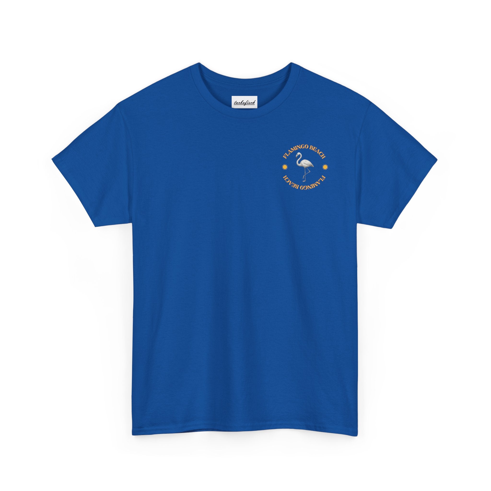 Flamingo Beach Graphic Tee — Retro Palm Tree & Surfboard Shirt