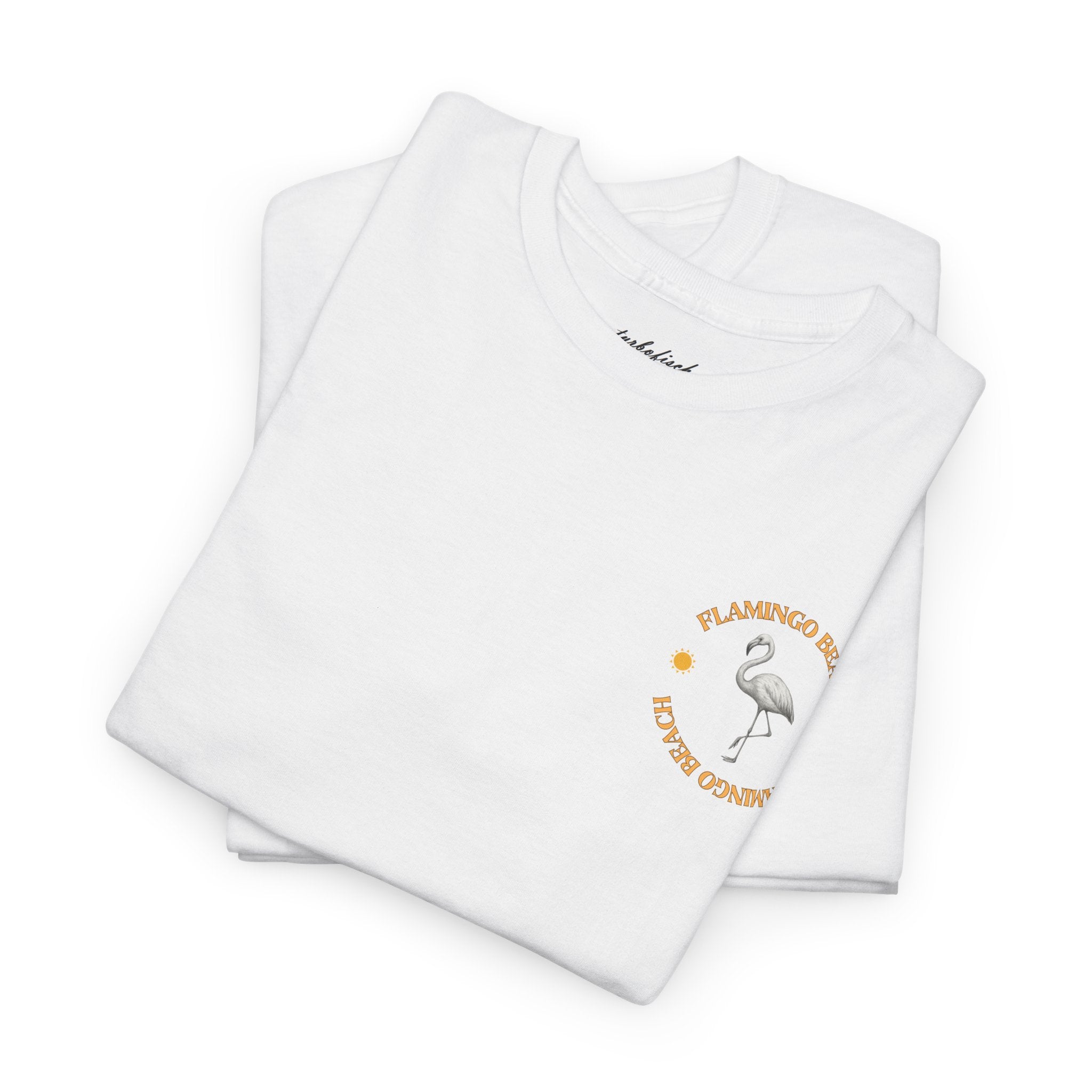 Flamingo Beach Graphic Tee — Retro Palm Tree & Surfboard Shirt