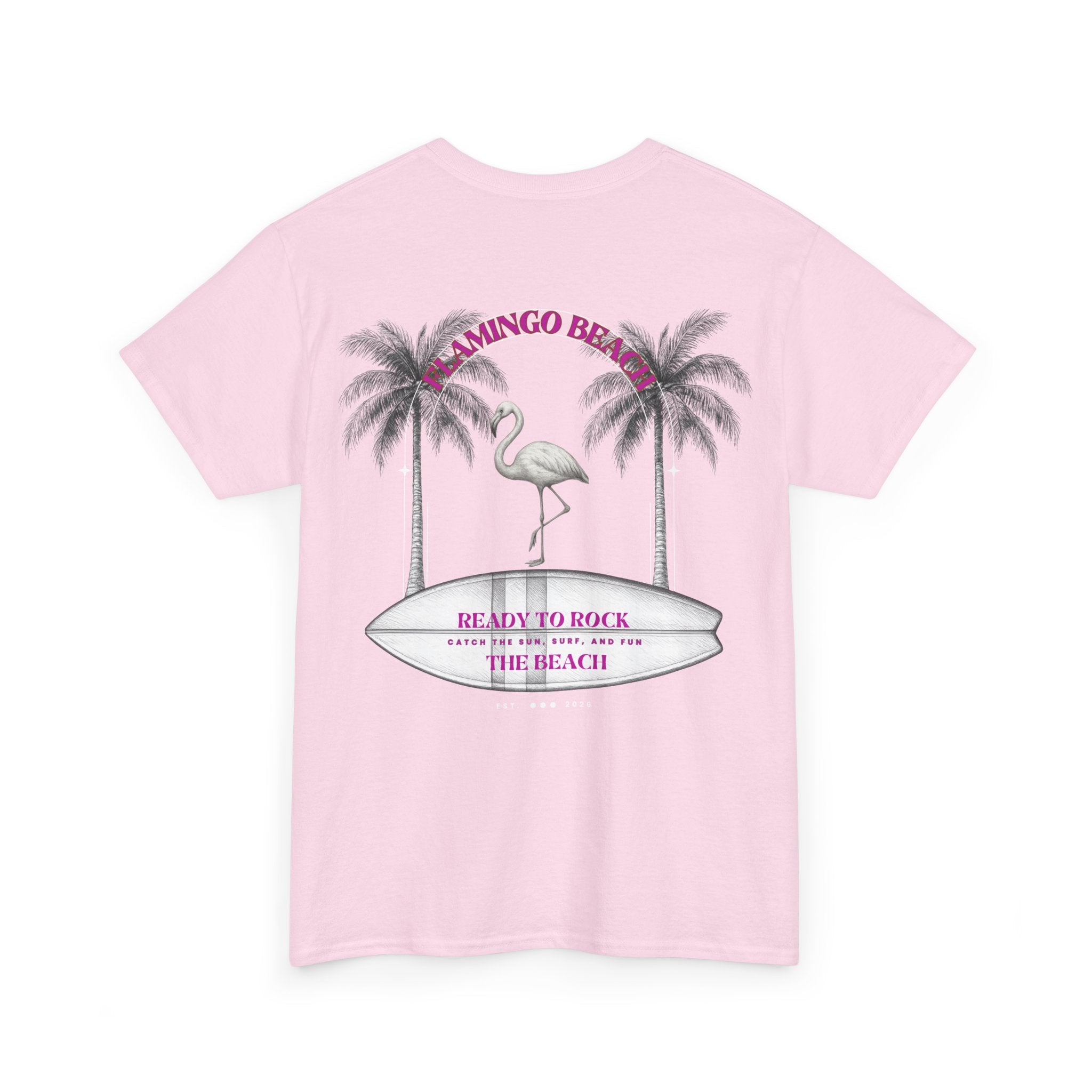 Flamingo Beach Tee – 'Ready to Rock the Beach' Tropical Palm Graphic