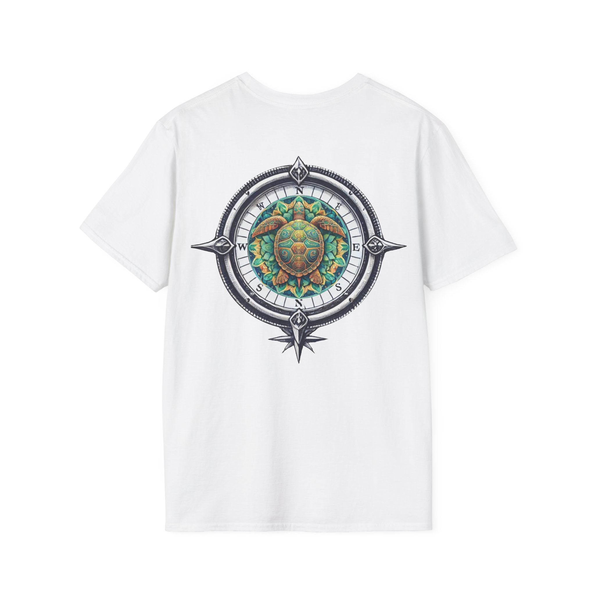 Kompass- Schildkröten -Graphic - großer Print T‑Shirt Herren - T-Shirt Damen -Unisex - 100% Baumwolle-  Nautical Turtle Mandala Back Print