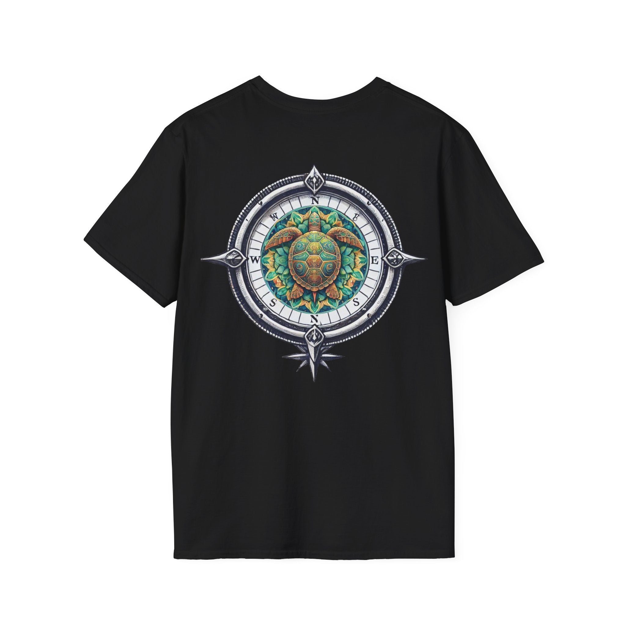 Kompass- Schildkröten -Graphic - großer Print T‑Shirt Herren - T-Shirt Damen -Unisex - 100% Baumwolle-  Nautical Turtle Mandala Back Print