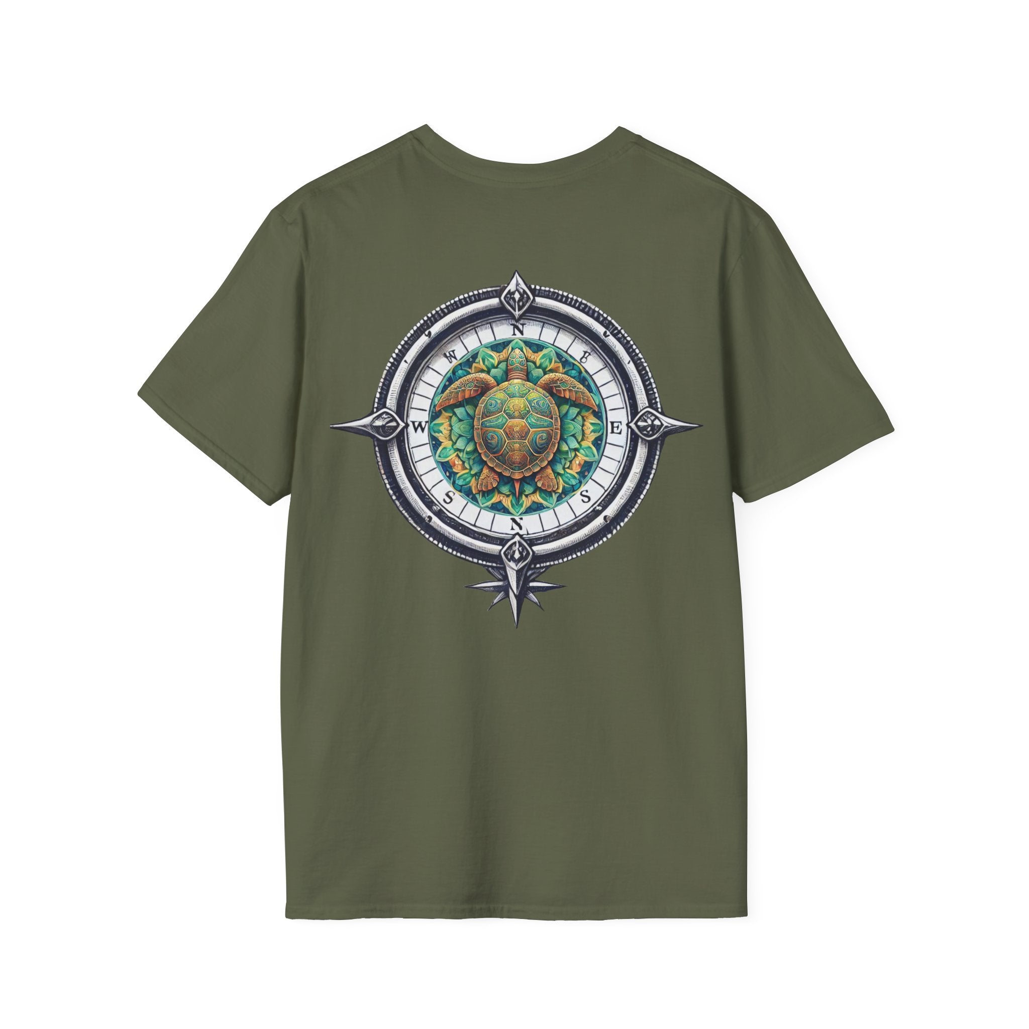 Kompass- Schildkröten -Graphic - großer Print T‑Shirt Herren - T-Shirt Damen -Unisex - 100% Baumwolle-  Nautical Turtle Mandala Back Print