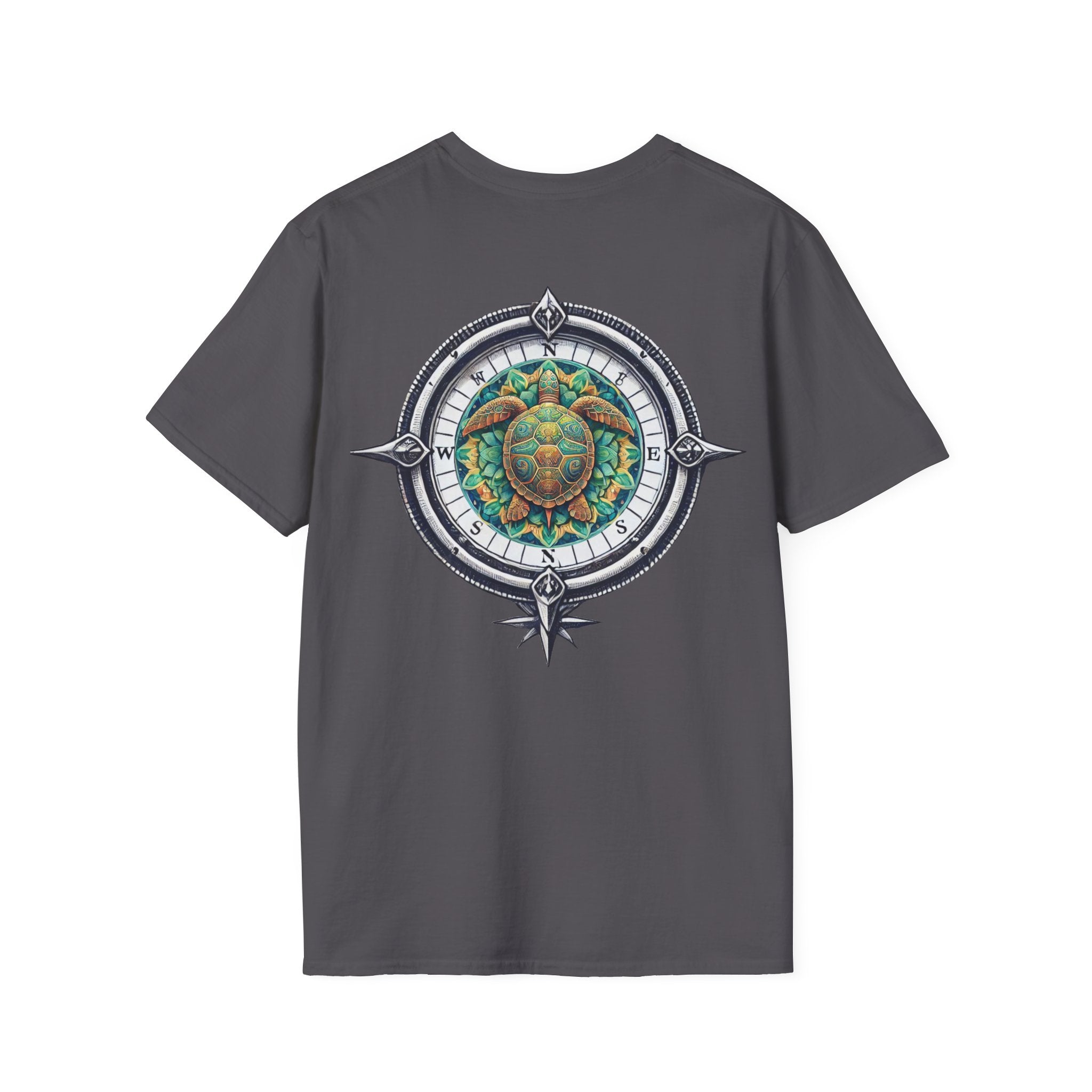 Kompass- Schildkröten -Graphic - großer Print T‑Shirt Herren - T-Shirt Damen -Unisex - 100% Baumwolle-  Nautical Turtle Mandala Back Print