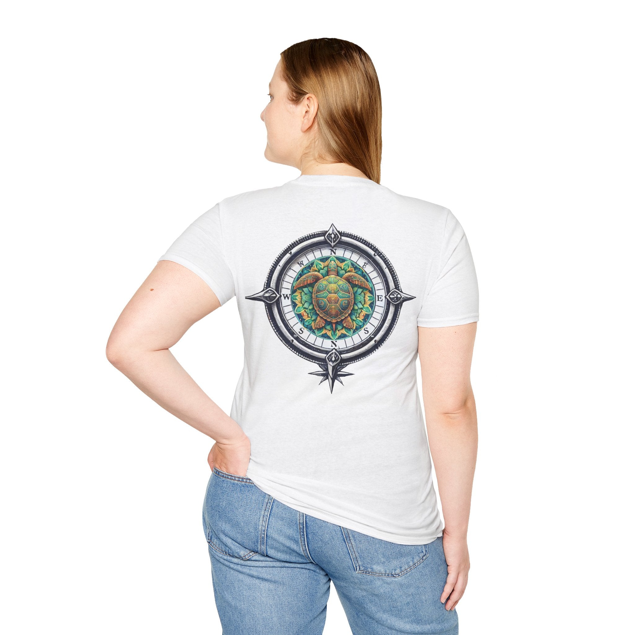 Kompass- Schildkröten -Graphic - großer Print T‑Shirt Herren - T-Shirt Damen -Unisex - 100% Baumwolle-  Nautical Turtle Mandala Back Print