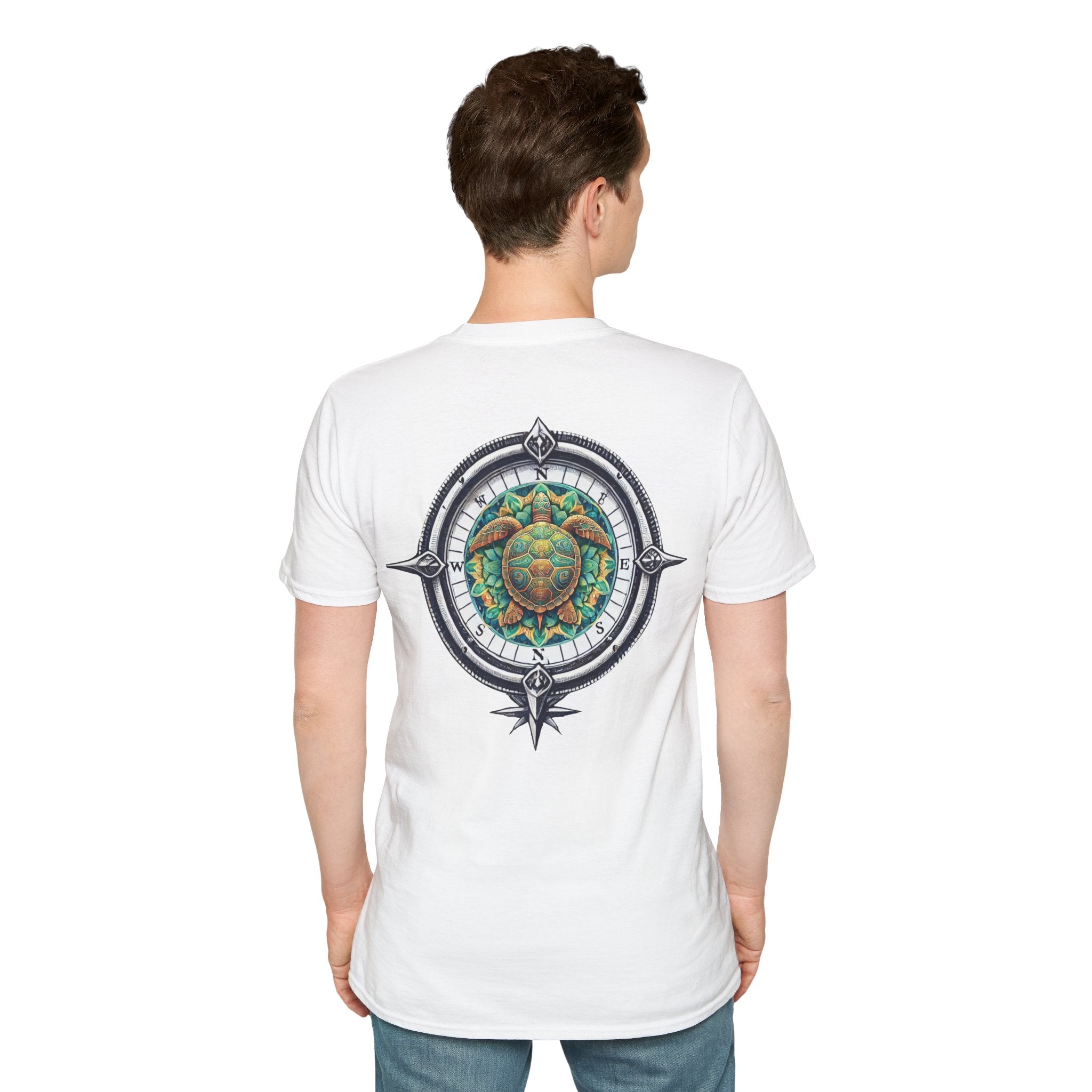 Kompass- Schildkröten -Graphic - großer Print T‑Shirt Herren - T-Shirt Damen -Unisex - 100% Baumwolle-  Nautical Turtle Mandala Back Print